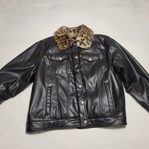 Black Faux-leather bomber jacket